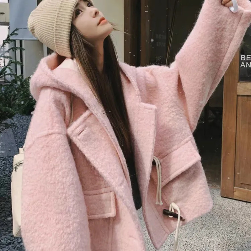 Wool Coat Peacoat - Manteaux courts en laine à capuche