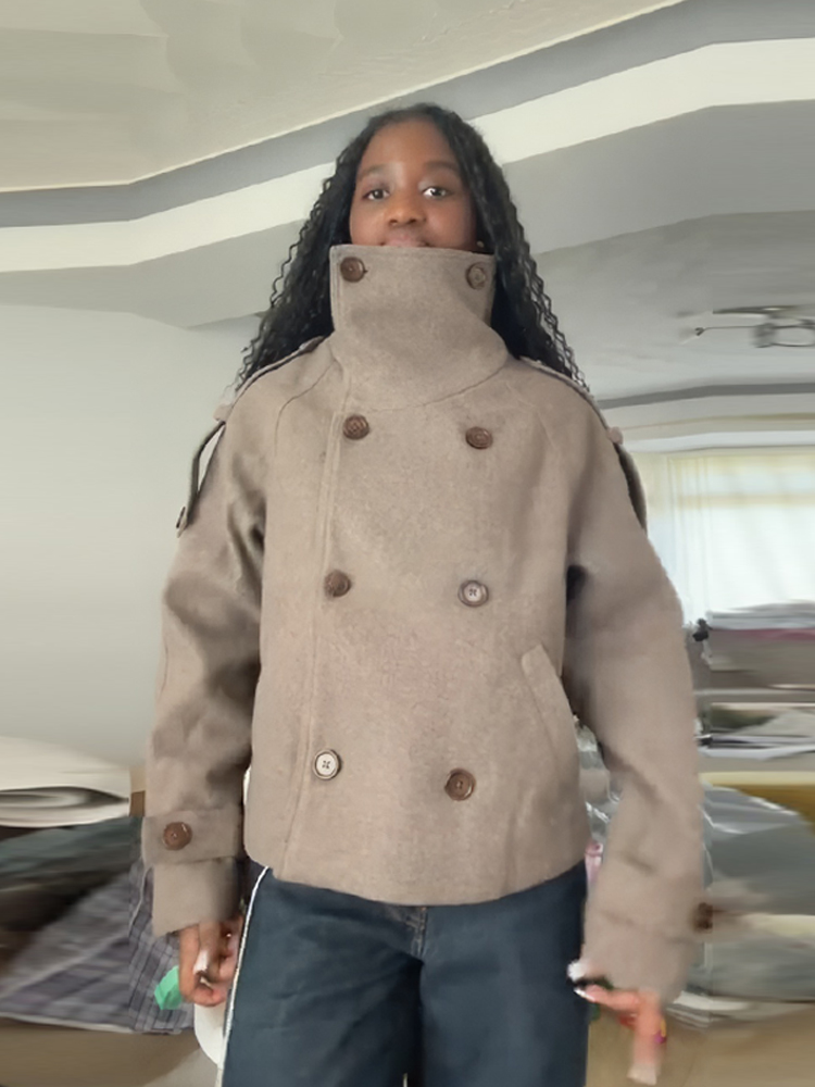 Wool Coat Peacoat - Veste Courte Marron Décontractée pour Femme