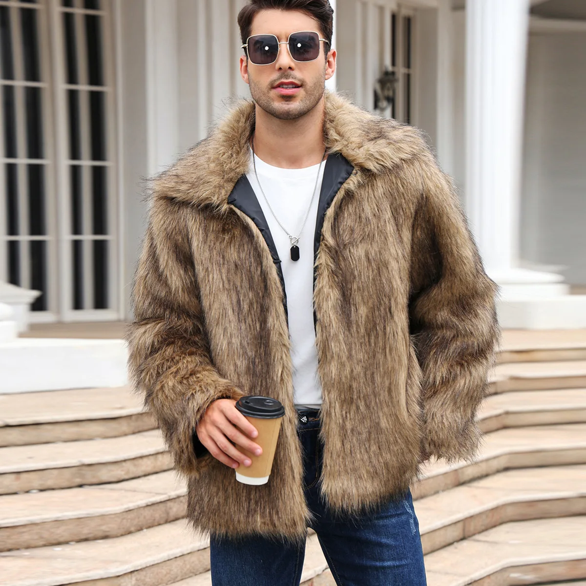 Hommes fausse fourrure de rena - Down Jacket Packable avis et prix