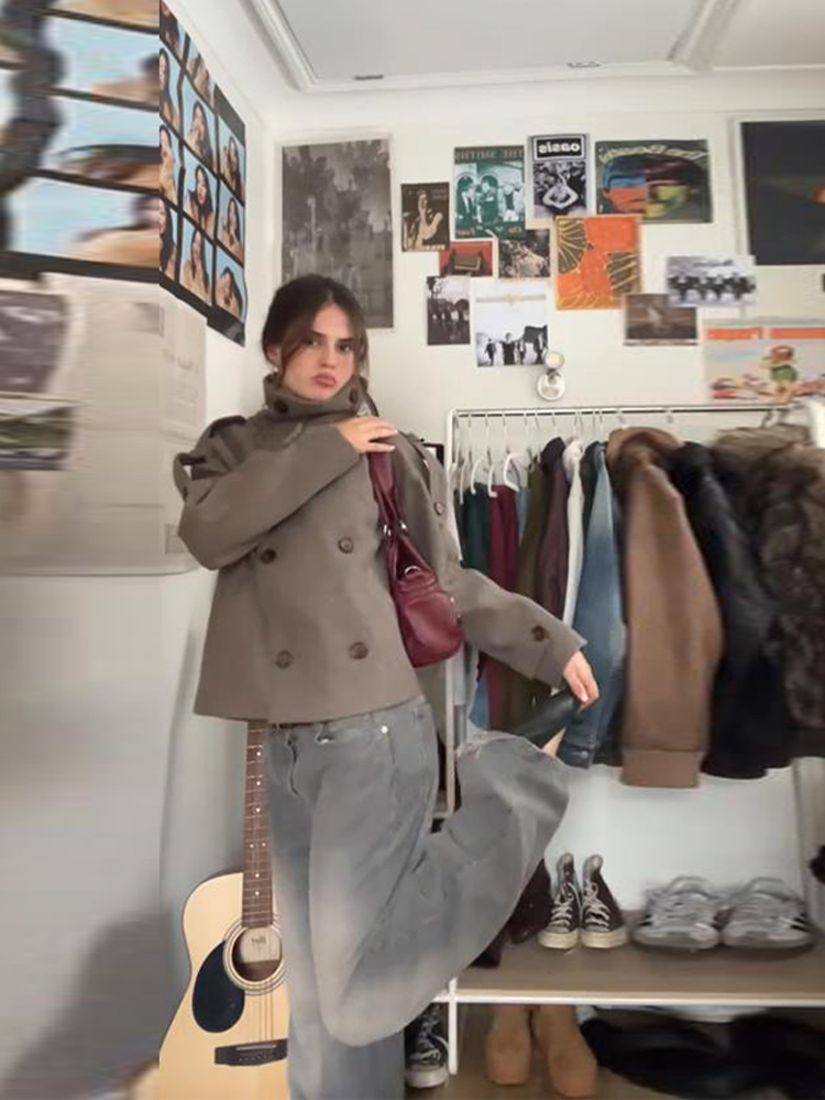 Veste Courte Marron Décontract - Wool Coat Peacoat avis et prix